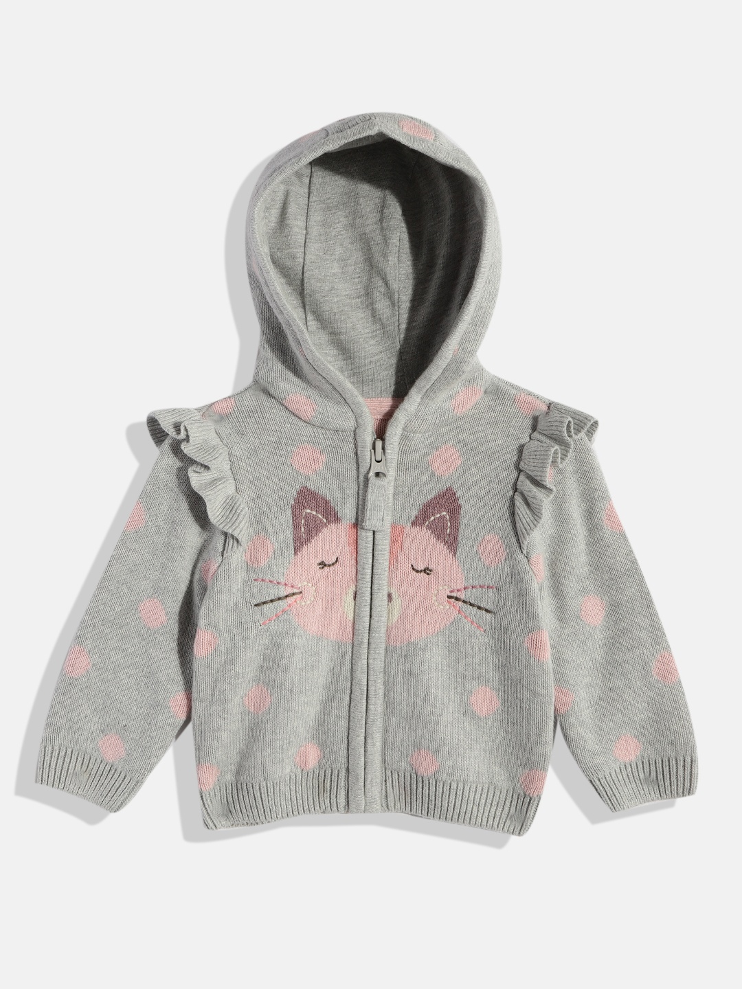 

mothercare Girls Grey & Pink Embroidered Hooded Sweatshirt