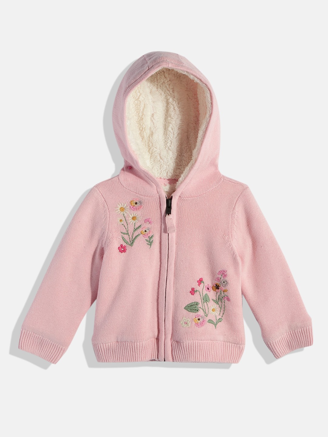 

mothercare Infant Girls Pink Floral Embroidered Hooded Pure Cotton Sweatshirt