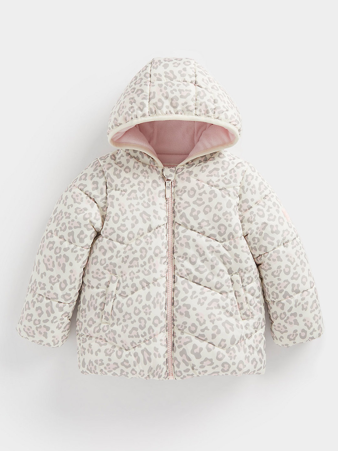 

mothercare Girls Abstract Print Fleece Lined Padded Jacket, Off white