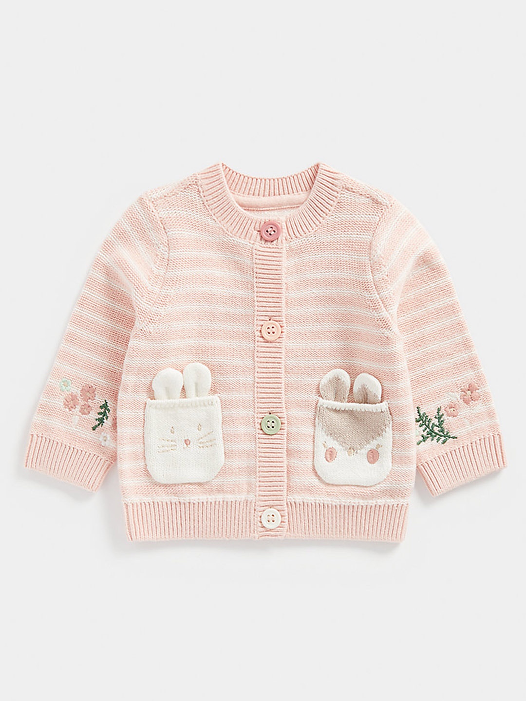 

mothercare Girls Pink Embroidered Bunny Pocket Organic Cotton Cardigan