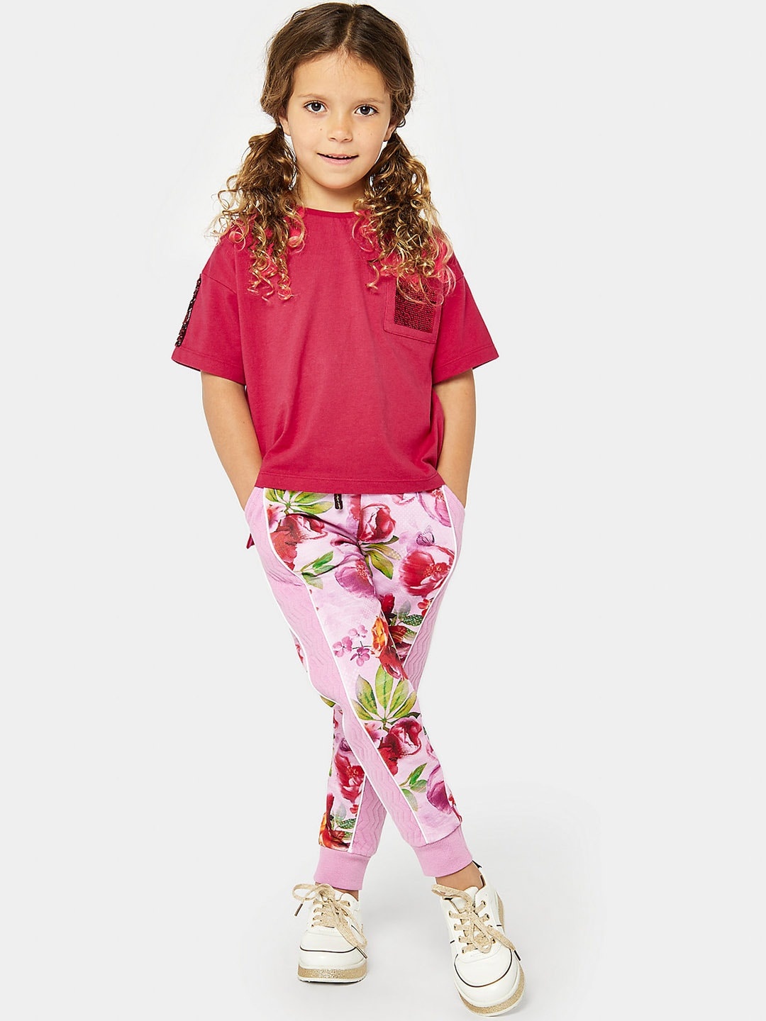 

mothercare Girls Purple Floral Print Pure Cotton Joggers