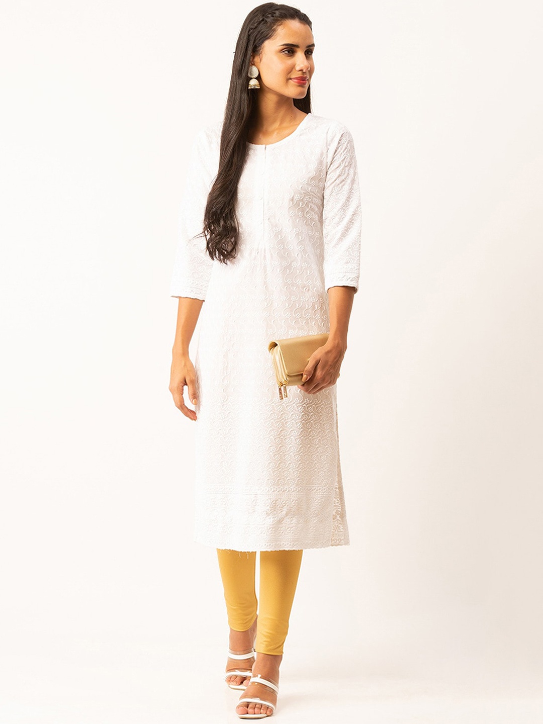 

ZOLA Women White Ethnic Motifs Pure Cotton Chikankari Kurta