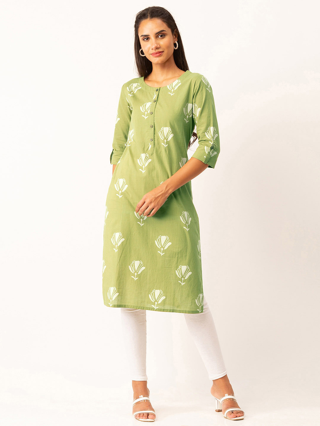 

ZOLA Women Green Ethnic Motifs Colourblocked Thread Work Kurta