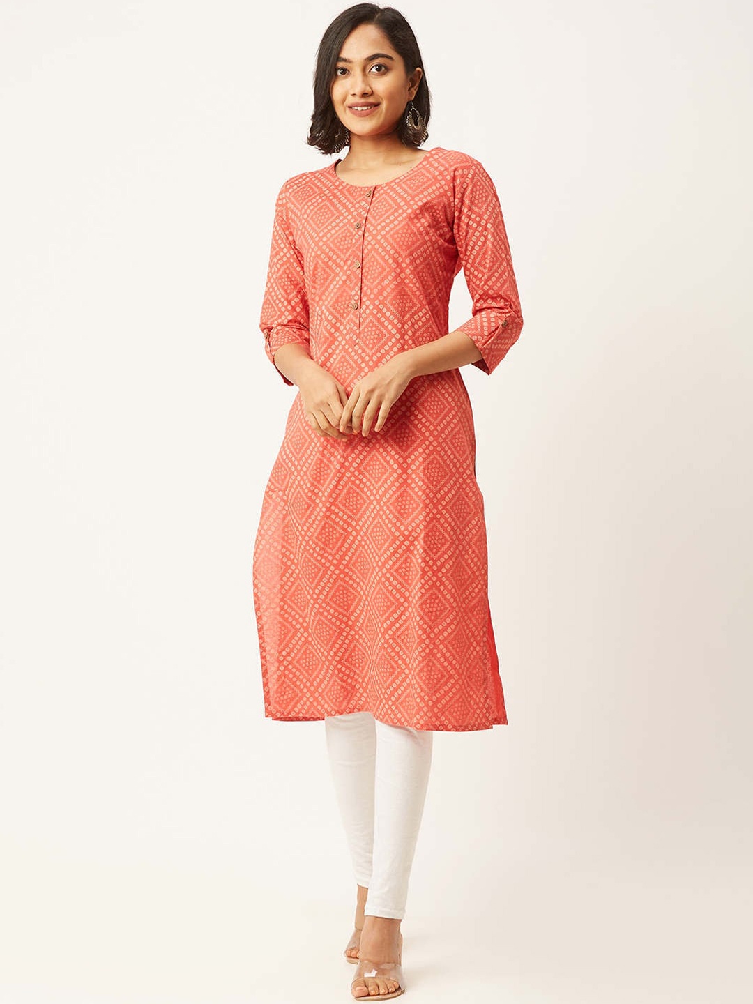 

ZOLA Women Orange & Beige Ethnic Motifs Printed Straight Kurta
