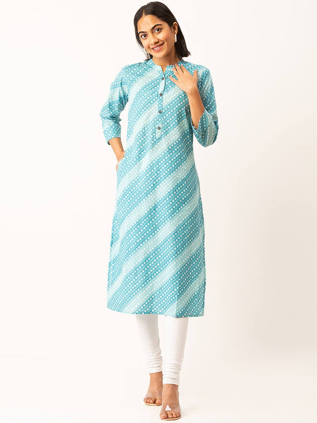 

ZOLA Women Blue & White Printed Pure Cotton Kurta