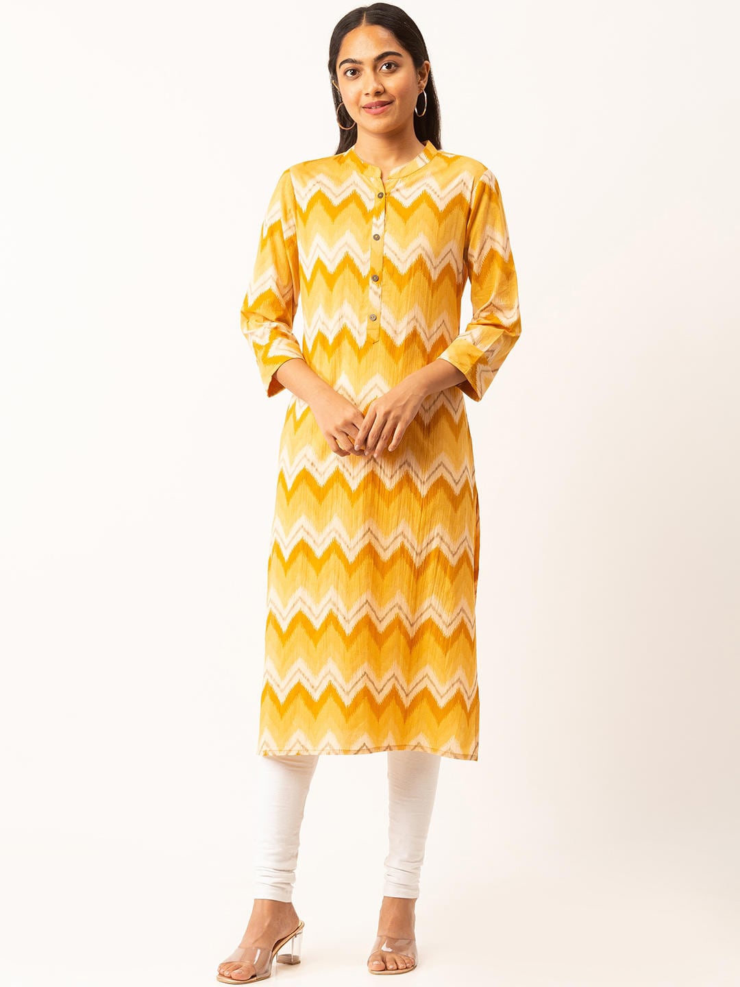 

ZOLA Women Mustard Yellow Chevron Kurta