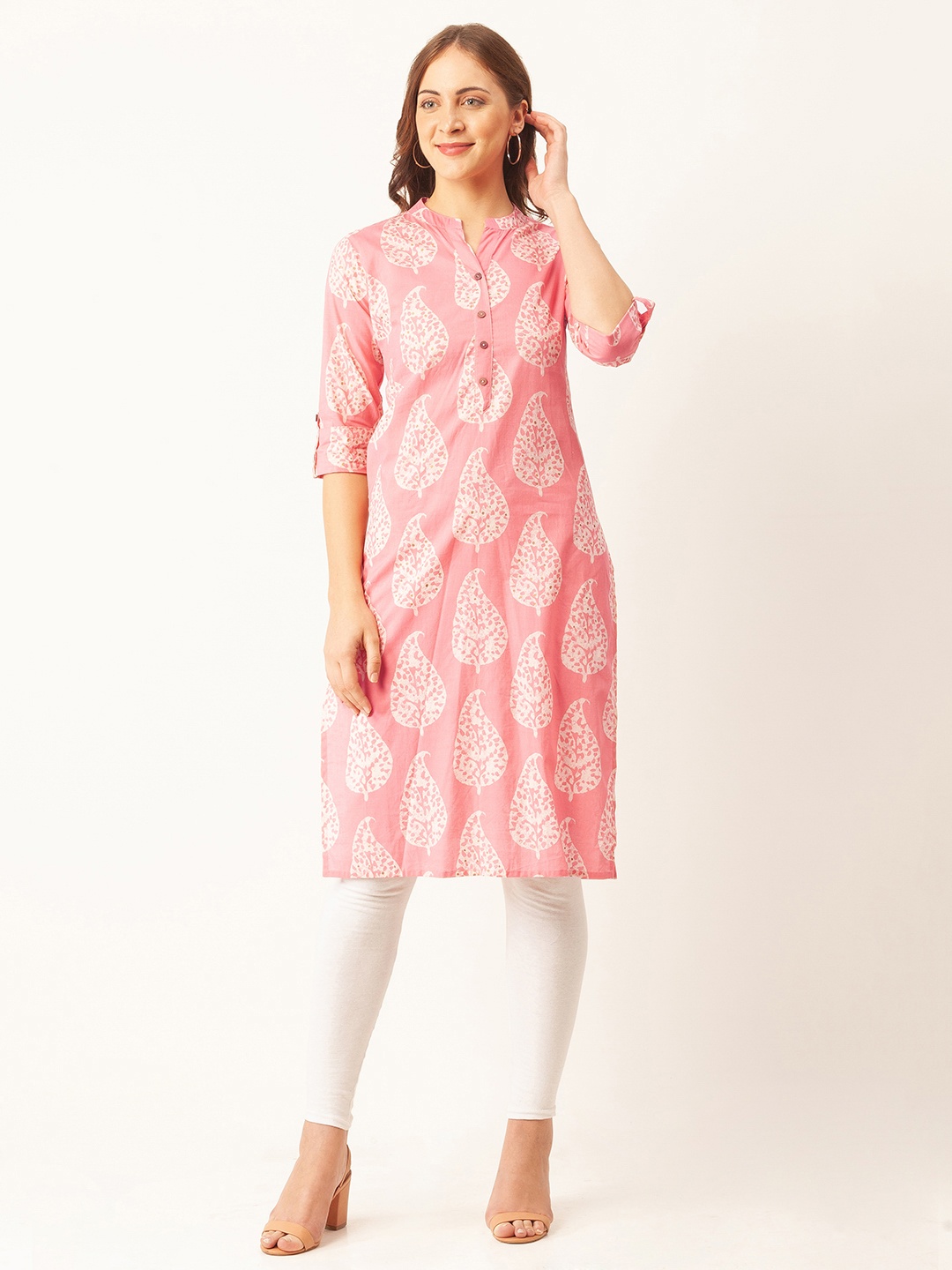 

ZOLA Women Peach-Coloured Leaf Motifs Printed Straight Kurta