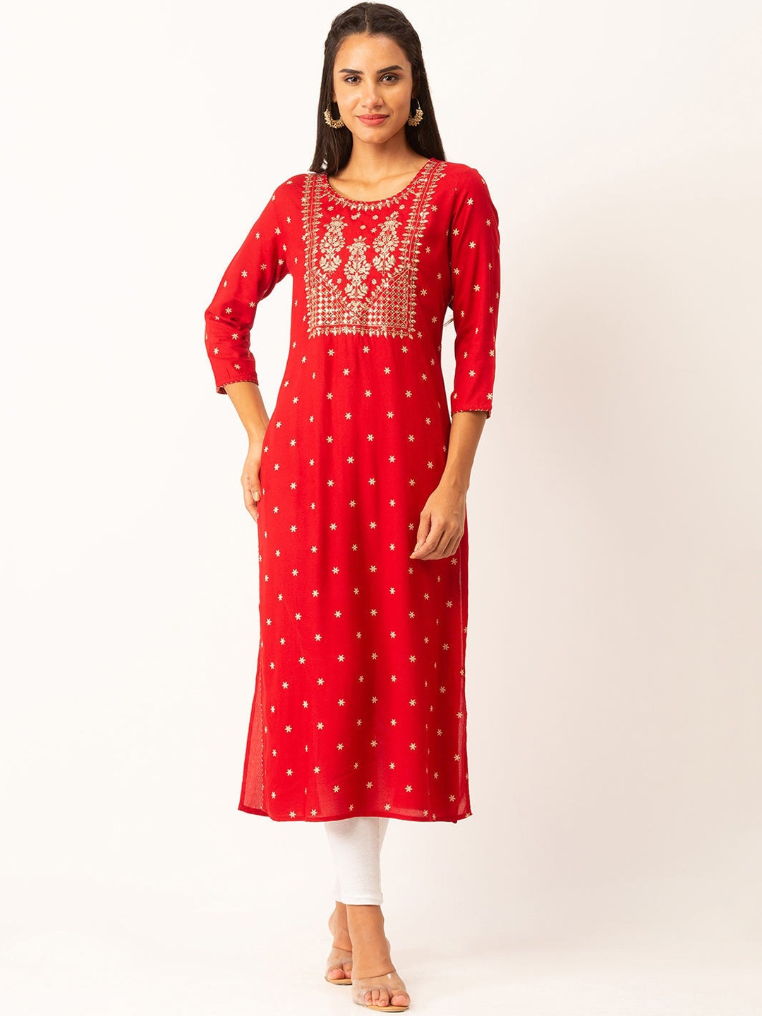 

ZOLA Women Maroon Geometric Thread Work Anarkali Kurta