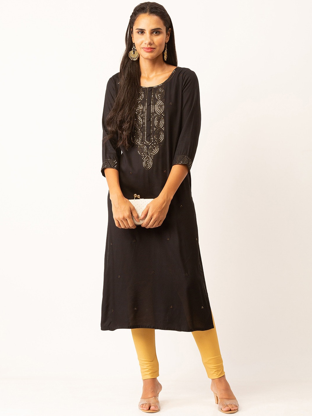 

ZOLA Women Black Thread Work Kurta