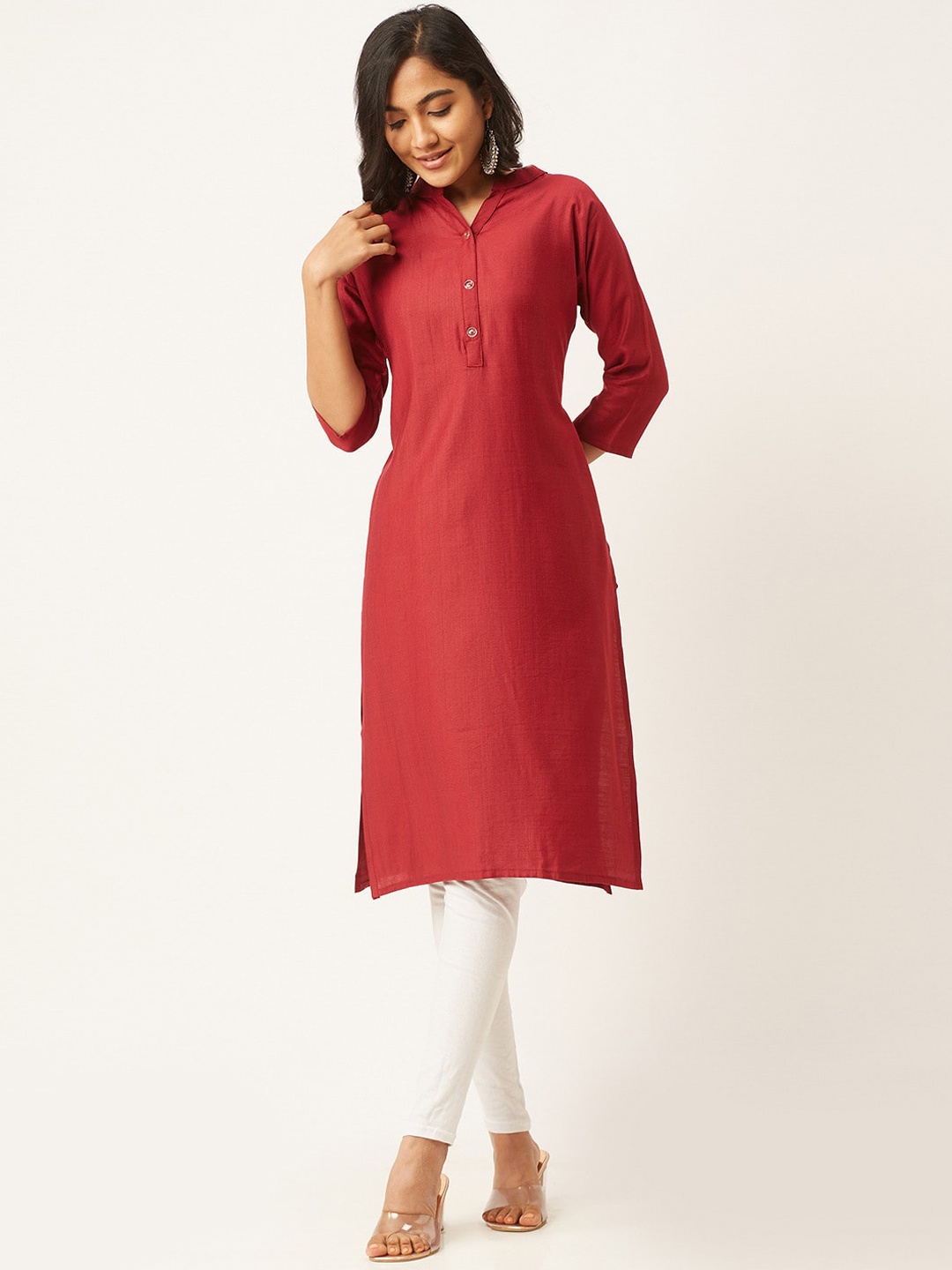 

ZOLA Women Maroon Solid 3/4th Sleeves Regular Fit Kurta