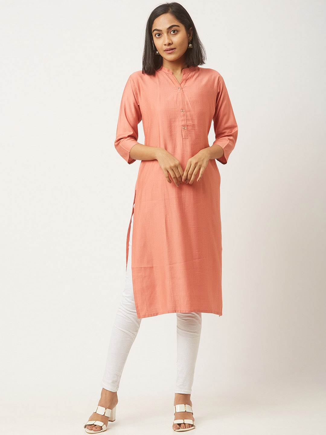 

ZOLA Women Peach-Coloured Yoke Design Thread Work Kurta