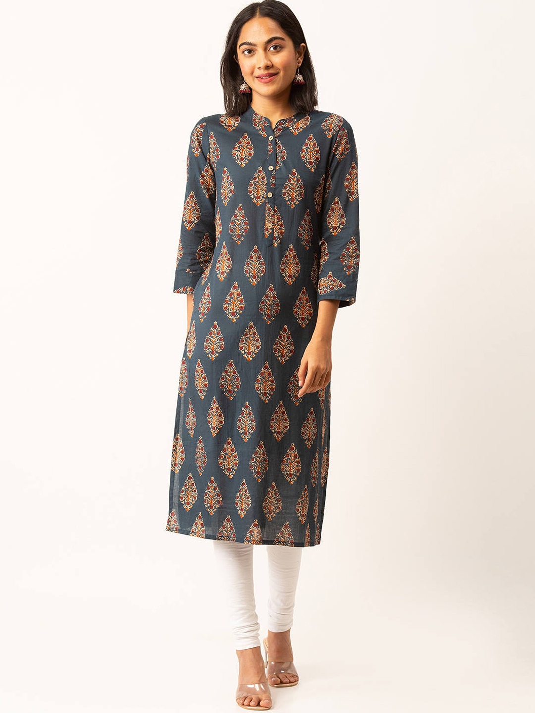 

ZOLA Women Navy Blue Ethnic Motifs Printed Pure Cotton Kurta