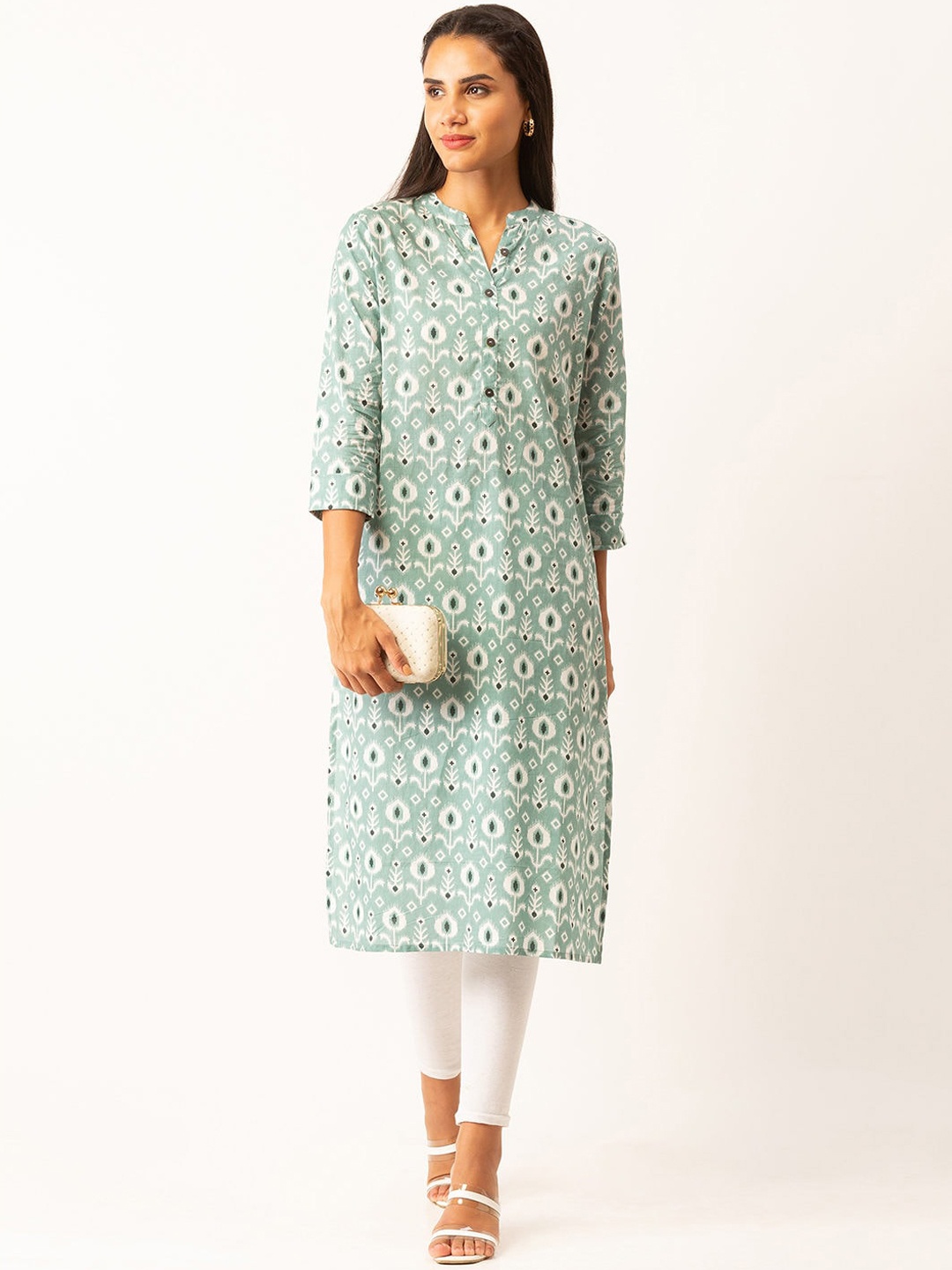 

ZOLA Women Green & White Ethnic Motifs Printed Straight Kurta