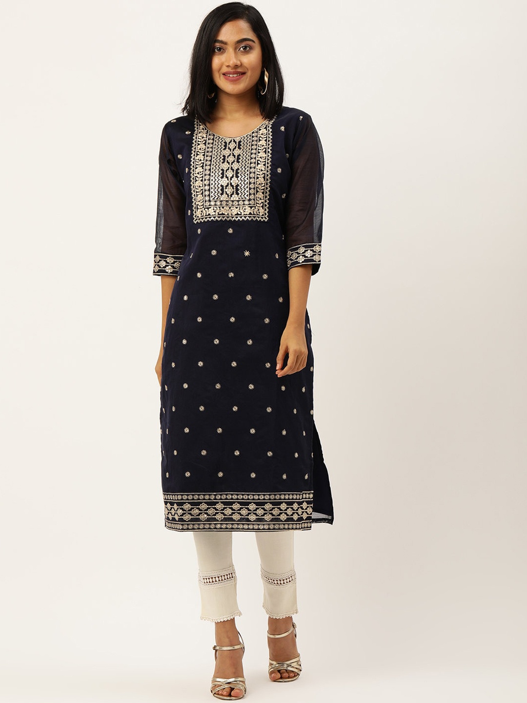 

ZOLA Women Blue Tribal Embroidered Thread Work Kurta