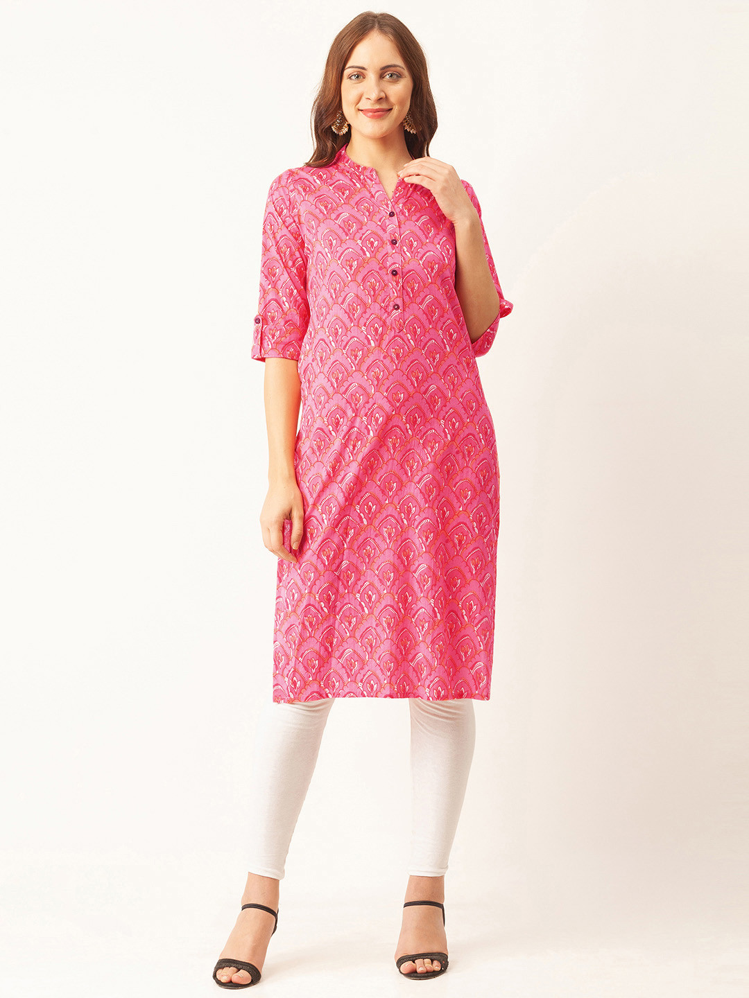

ZOLA Women Coral Geometric Printed Pure Cotton Kurta