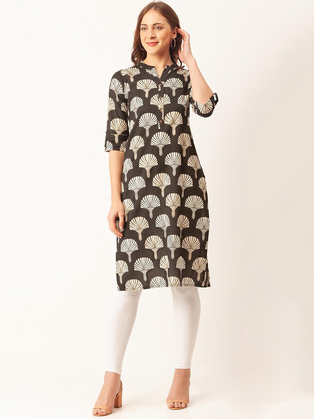 

ZOLA Women Brown Block Printed Straight Kurta, Black