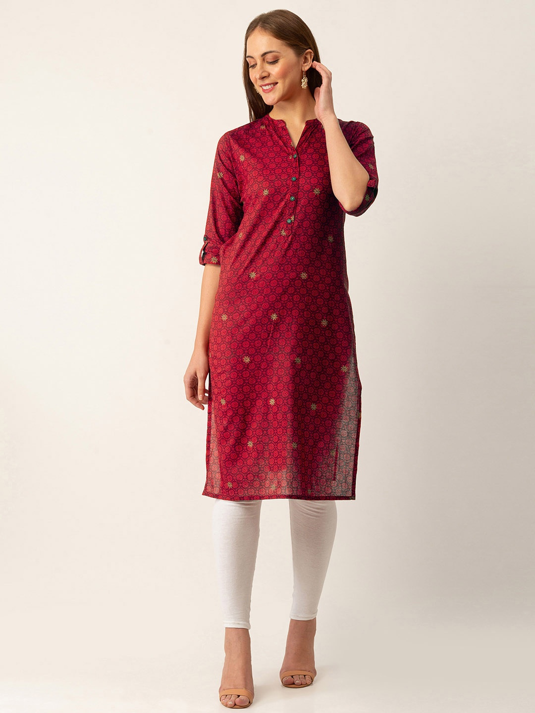 

ZOLA Women Maroon Keyhole Neck Kurta