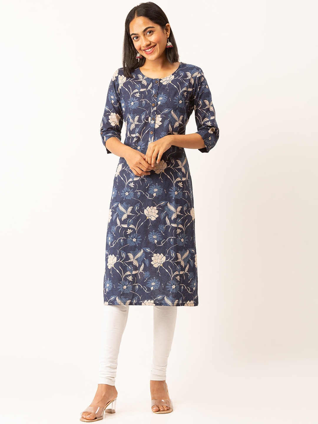 

ZOLA Women Blue Floral Printed 100% Cotton Regular Fit Kurta