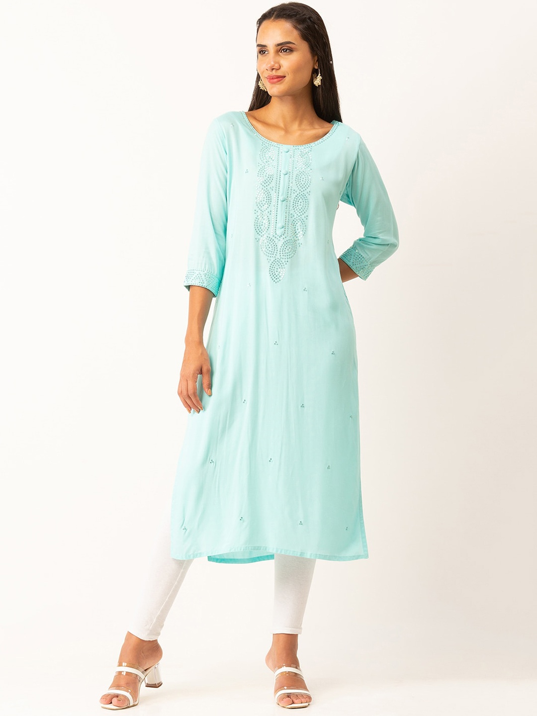 

ZOLA Women Blue Embroidered Chikankari Kurta