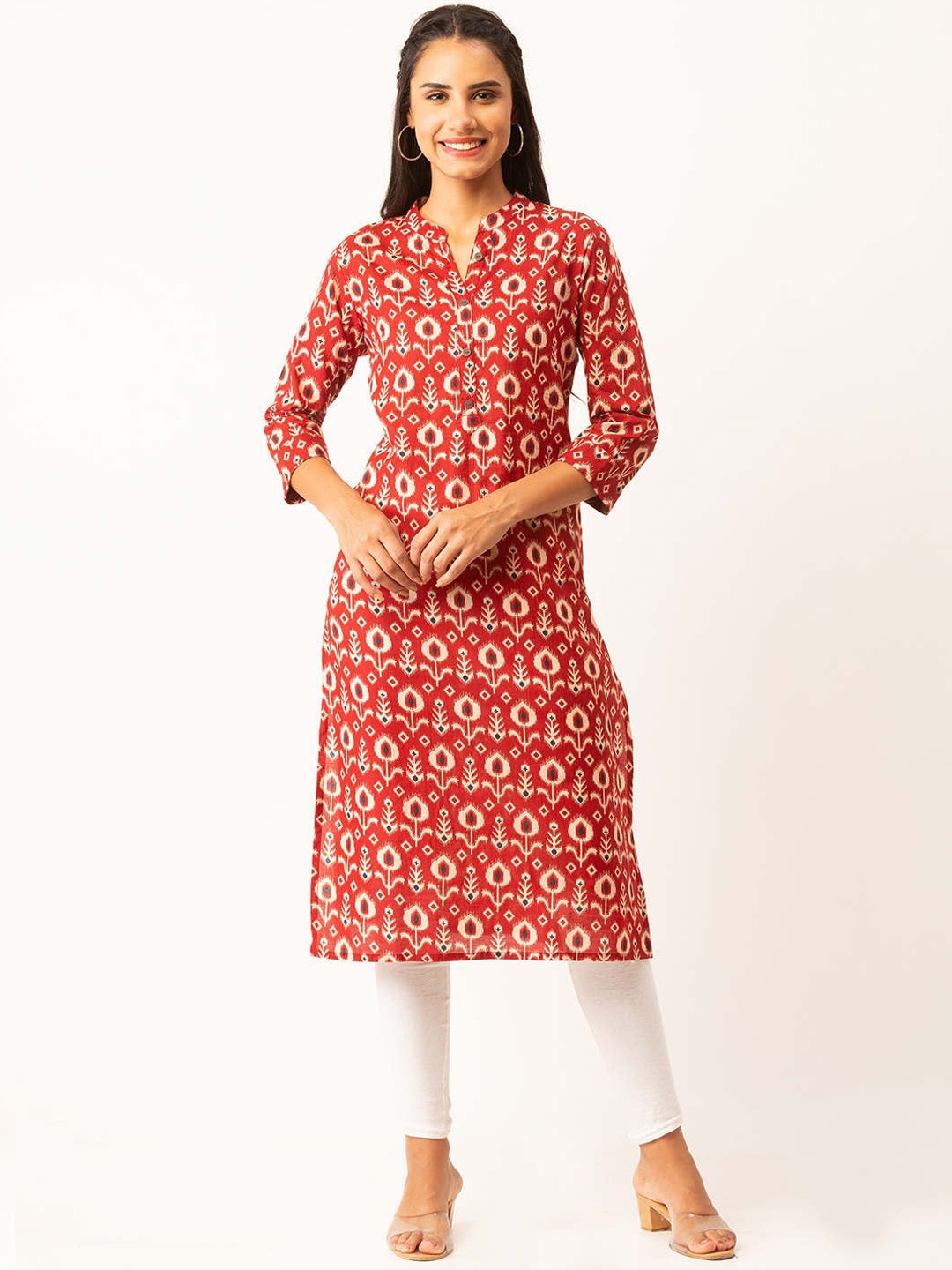 

ZOLA Women Maroon Tribal Printed Pure Cotton Kurta