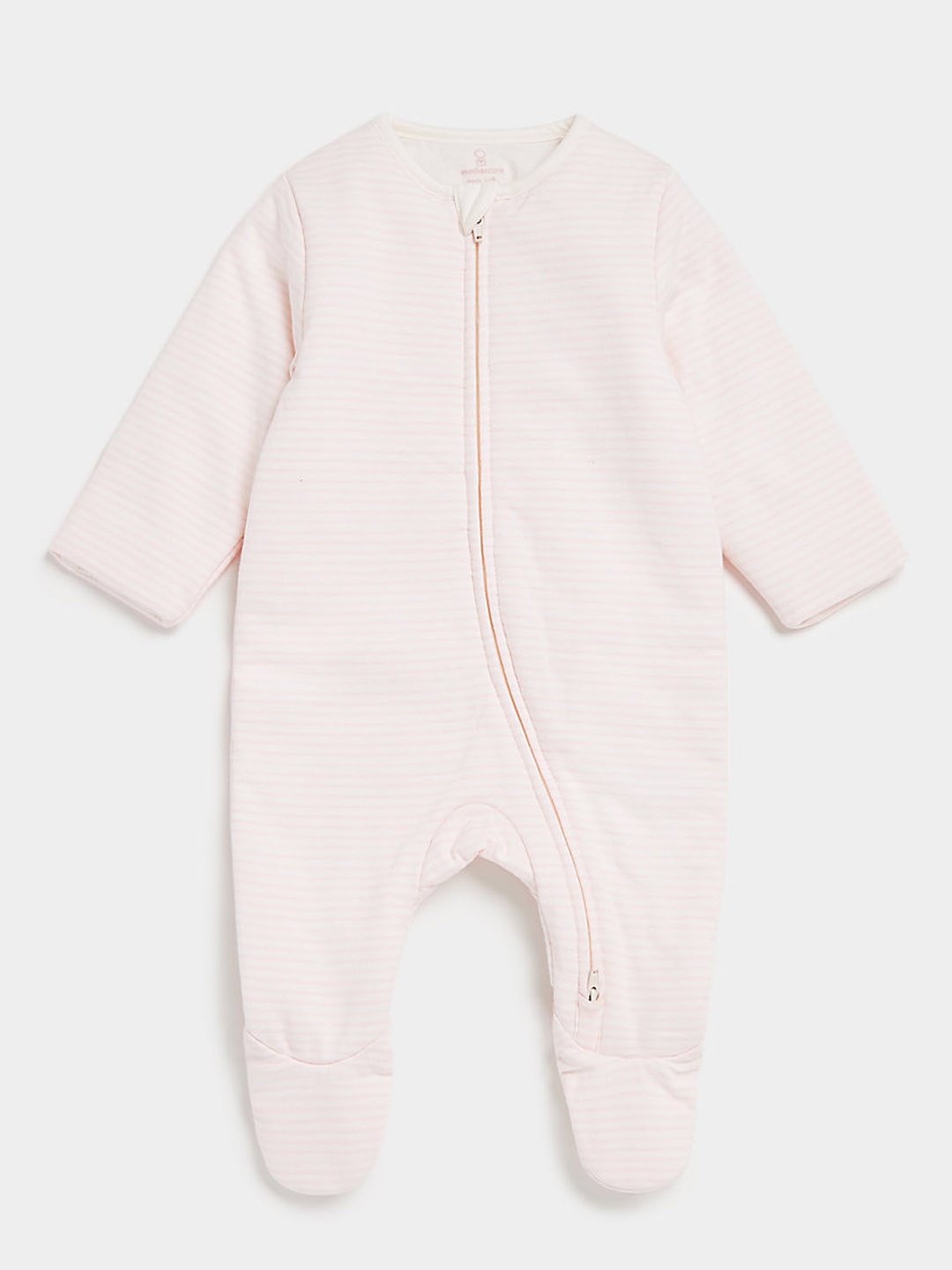 

mothercare Infant Girls White & Pink Pure Cotton Striped Snowsuit Sleepsuit