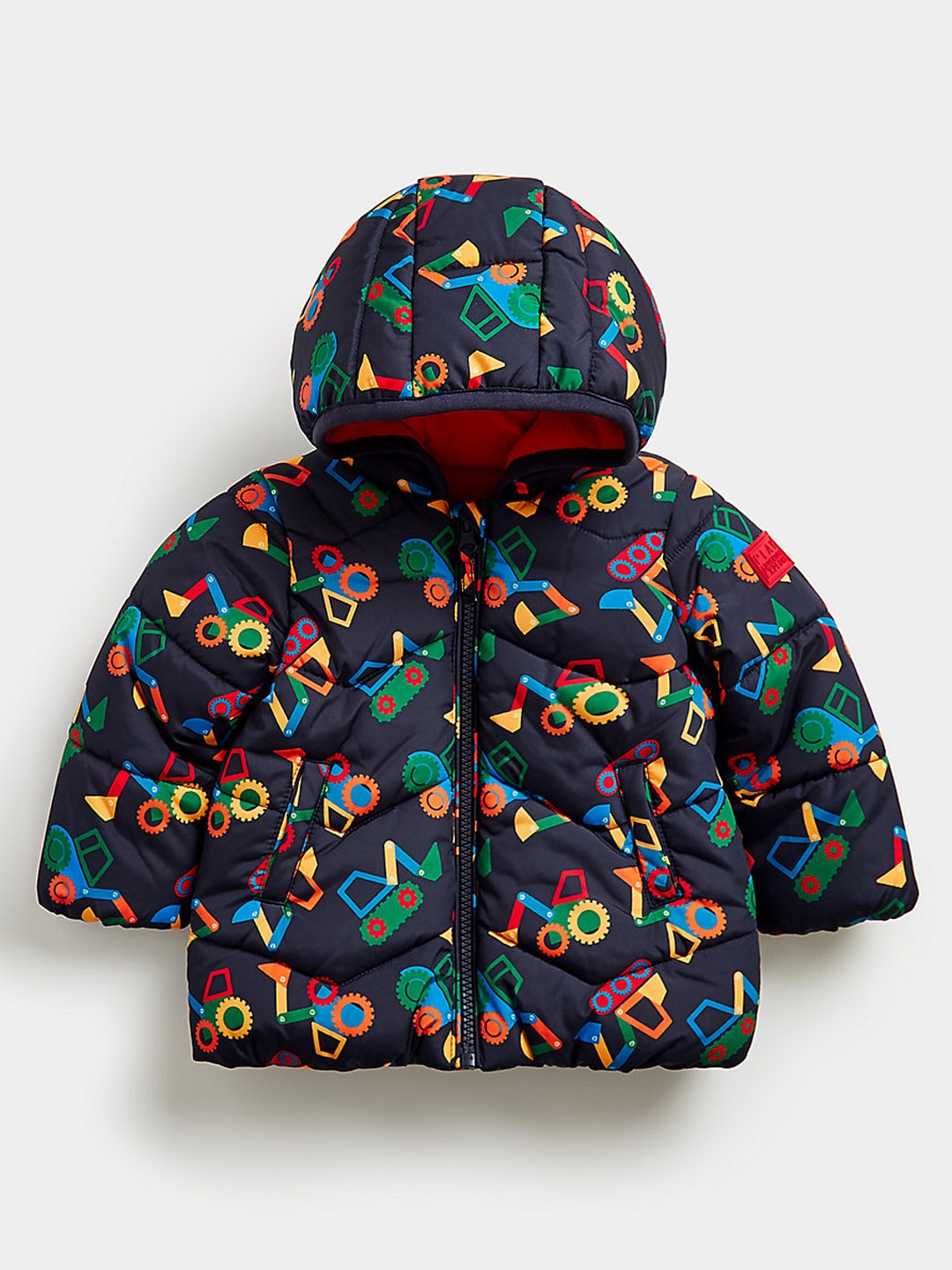 

mothercare Boys Geometric Print Fleece Lined Padded Jacket, Blue