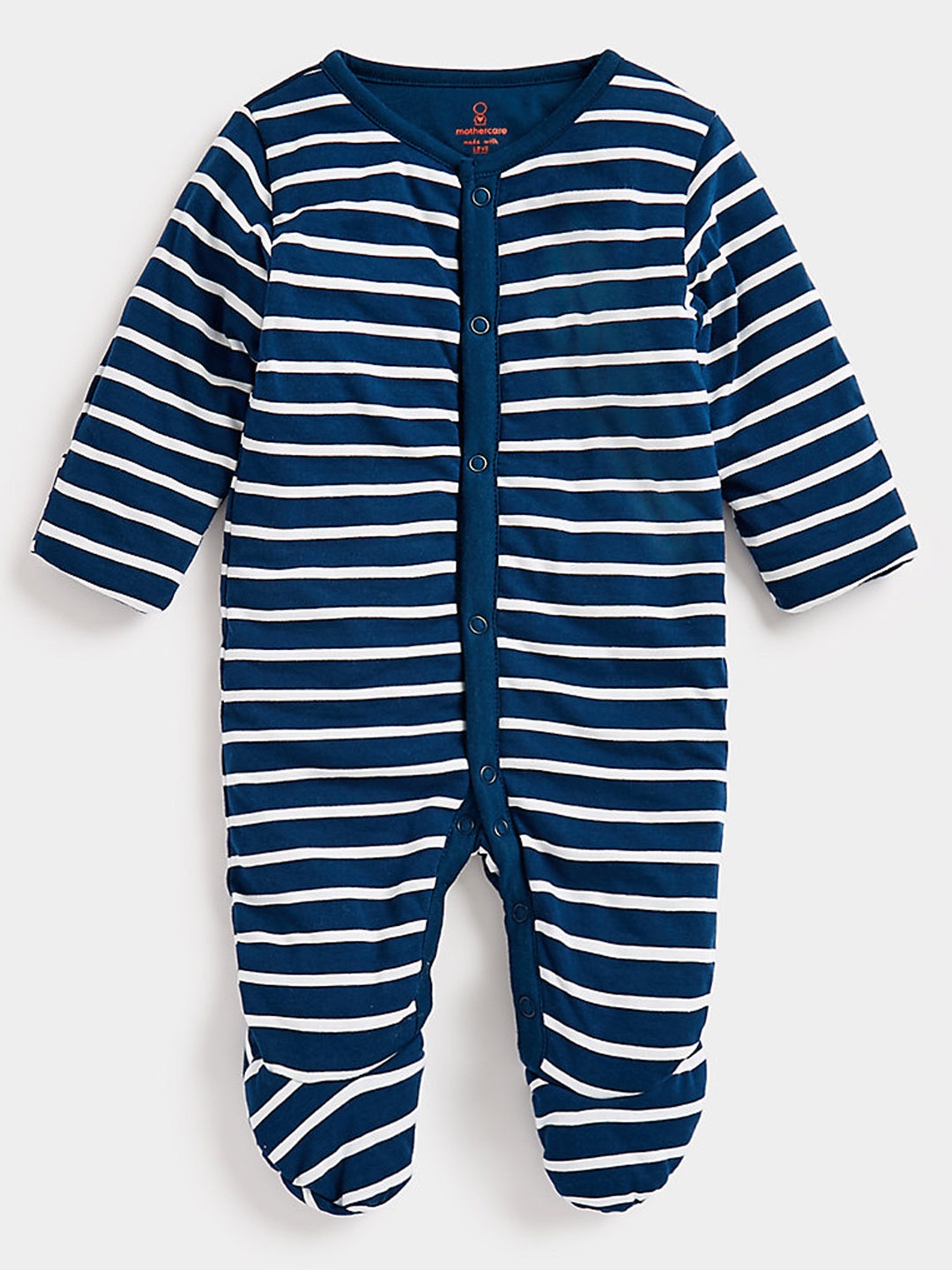 

mothercare Infant Boys Blue Striped Pure Cotton Sleepsuit, Navy blue