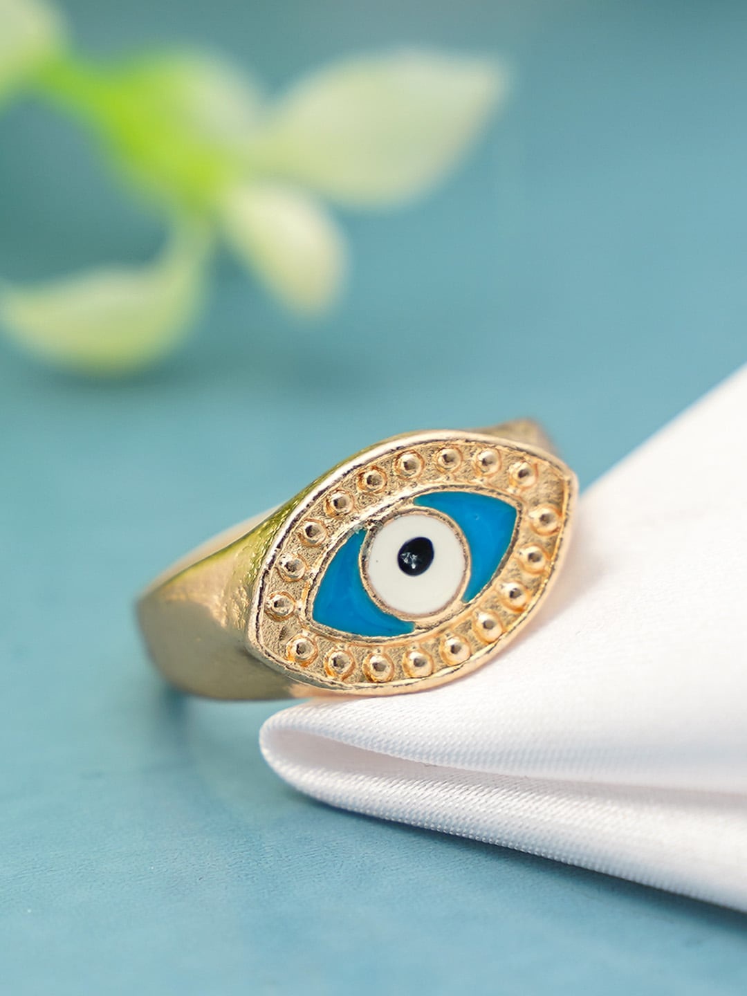 

Ferosh Gold-Toned & Blue Butterfly Finger Ring