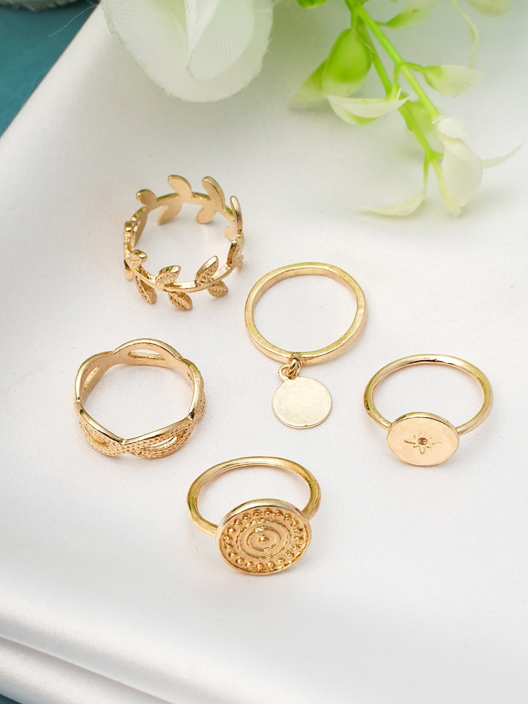 

Ferosh Pack Of 5 Gold-Toned Classic Ring Set