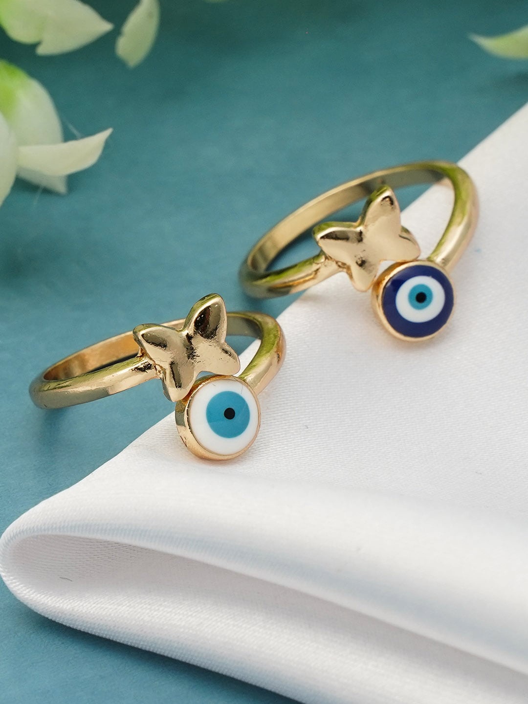 

Ferosh Women Gold-Toned Star Set of 2 Evil Eye Finger Ring Set