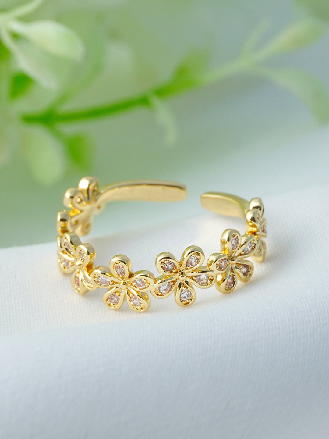 

Ferosh Gold-Toned Stone Studded Floral Finger Ring