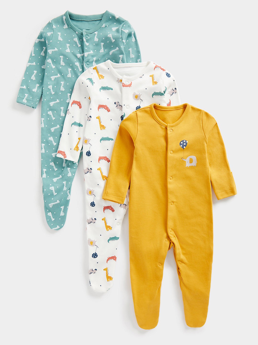

mothercare Infant Boys Set Of 3 Pure Cotton Sleepsuits, Mustard