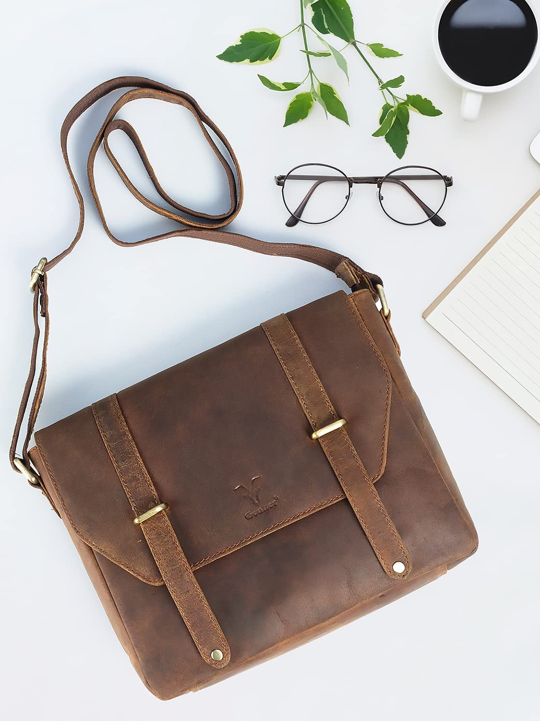 

Goatter Brown Leather Structured Sling Bag