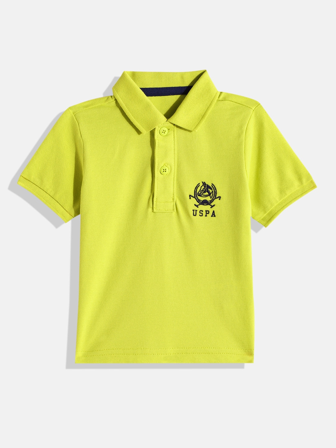 

U.S. Polo Assn. Kids Boys Lime Green Polo Collar Pure Cotton T-shirt with Embroidery