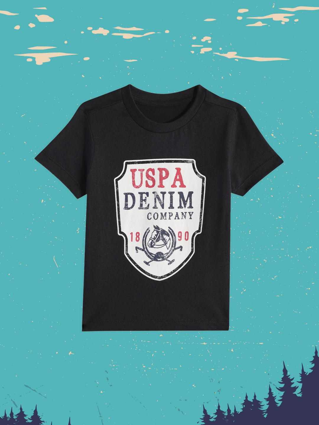 

U.S. Polo Assn. Kids Boys Black Brand Logo Print Round Neck Pure Cotton T-shirt