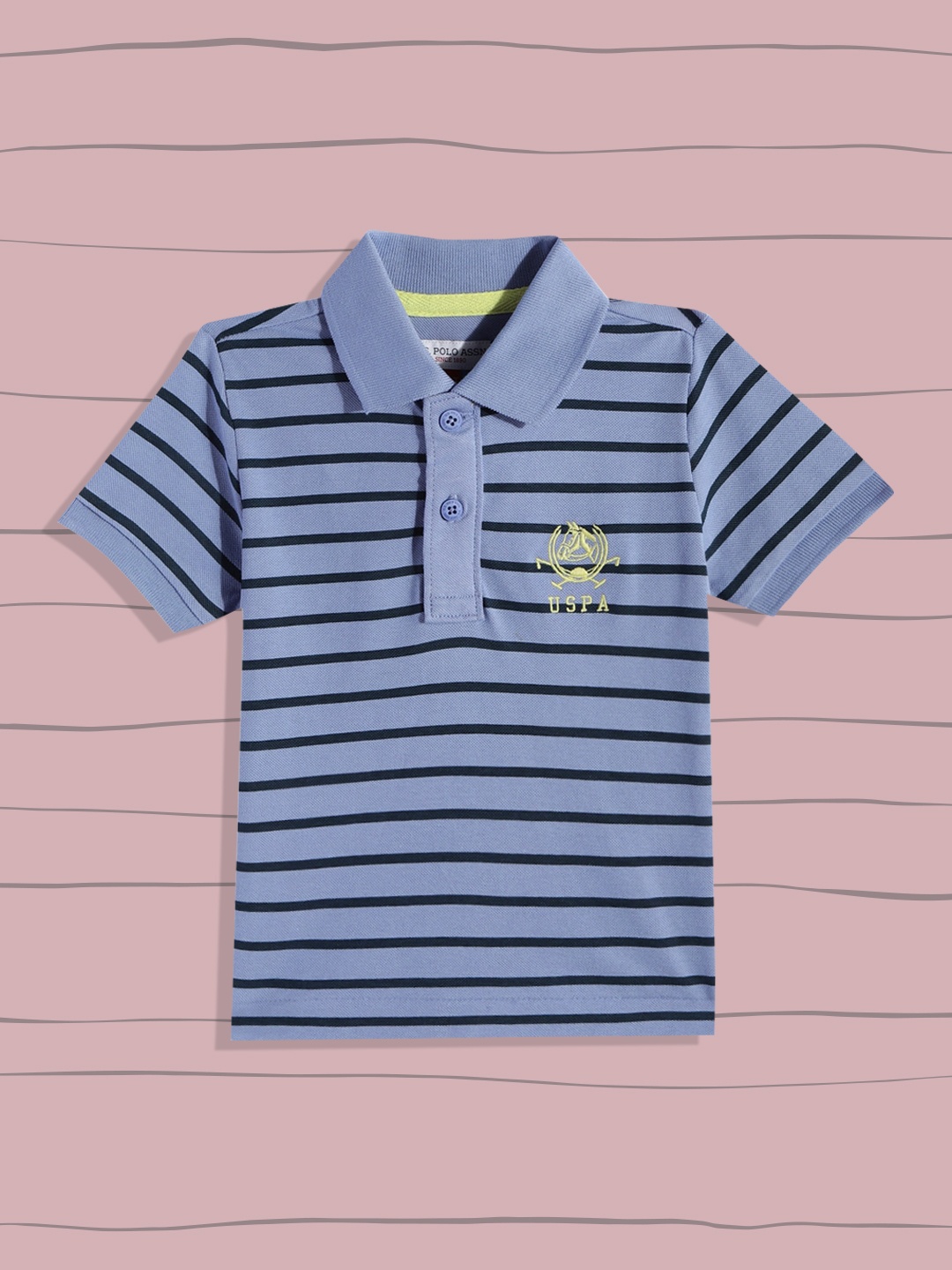 

U.S. Polo Assn. Kids Boys Purple Striped Pure Cotton Polo Collar T-shirt