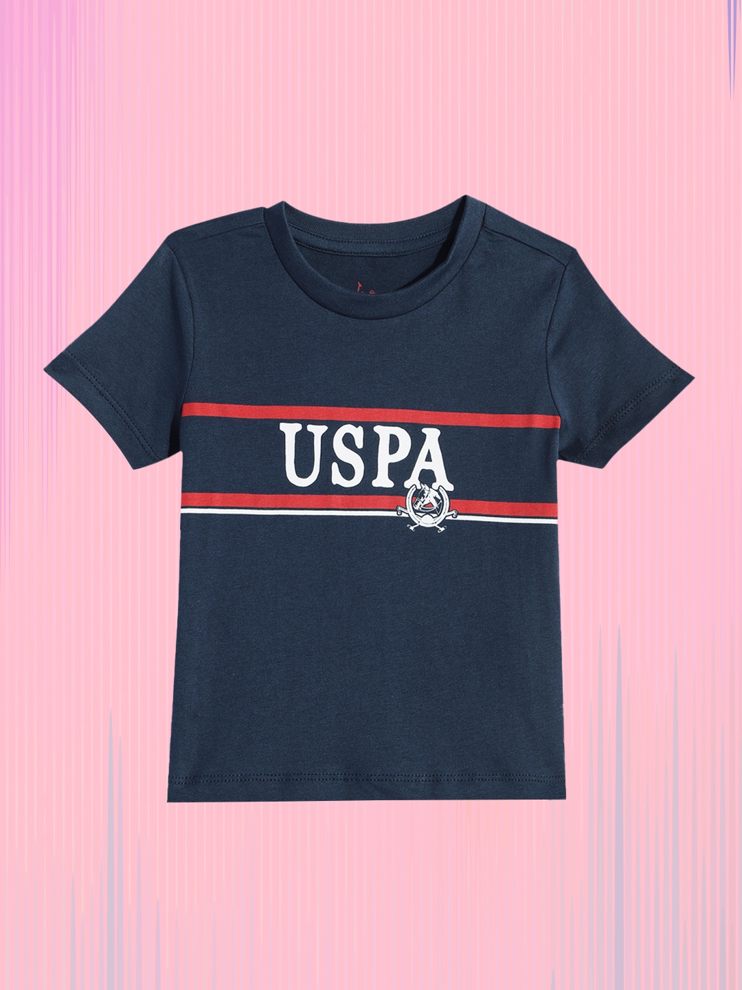 

U S Polo Assn Kids Boys Navy Blue Brand Logo Printed Pure Cotton T-shirt