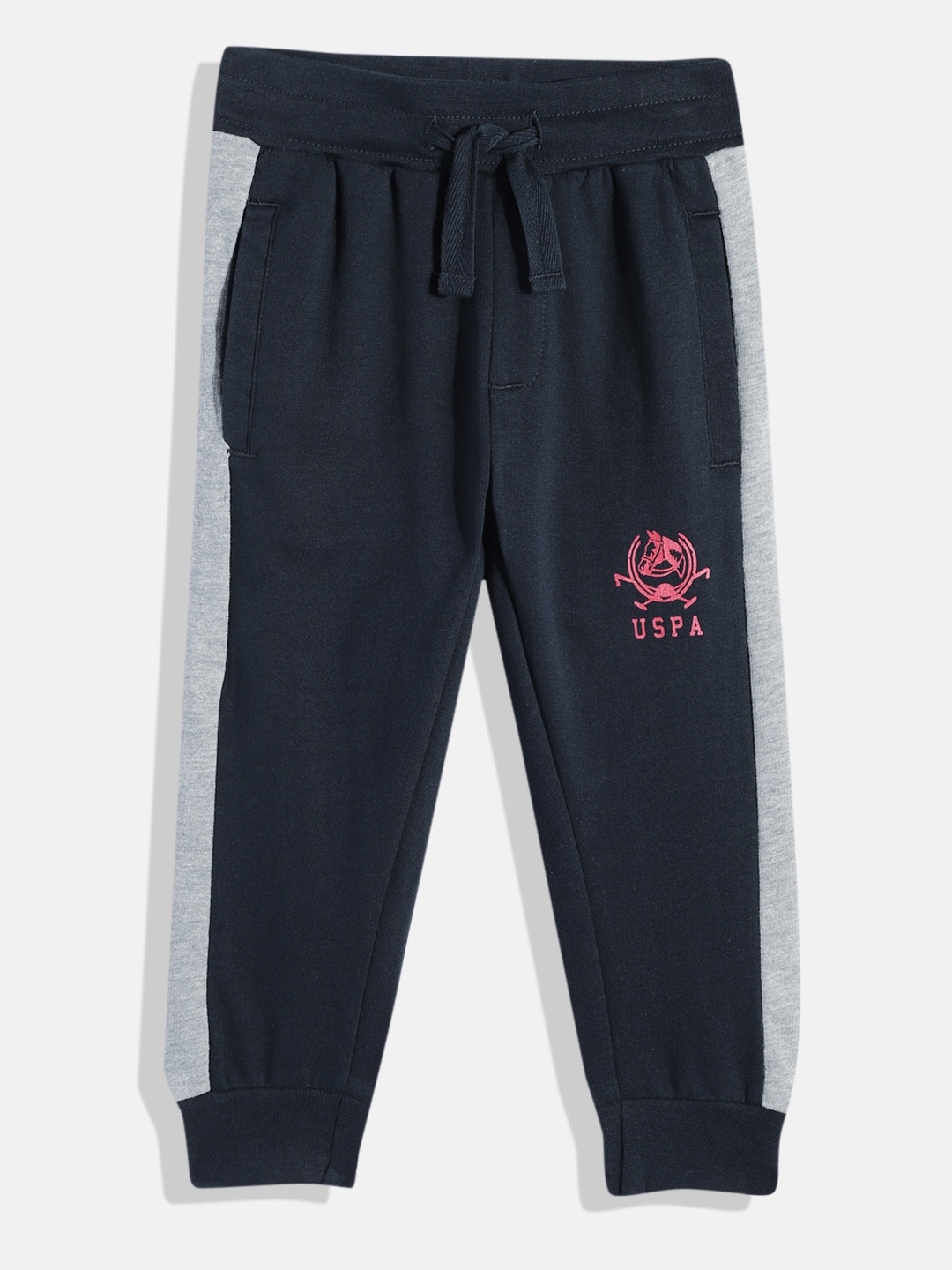 

U.S. Polo Assn. Kids Boys Pure Cotton Joggers With Side Taping & Brand Logo Print Detail, Navy blue