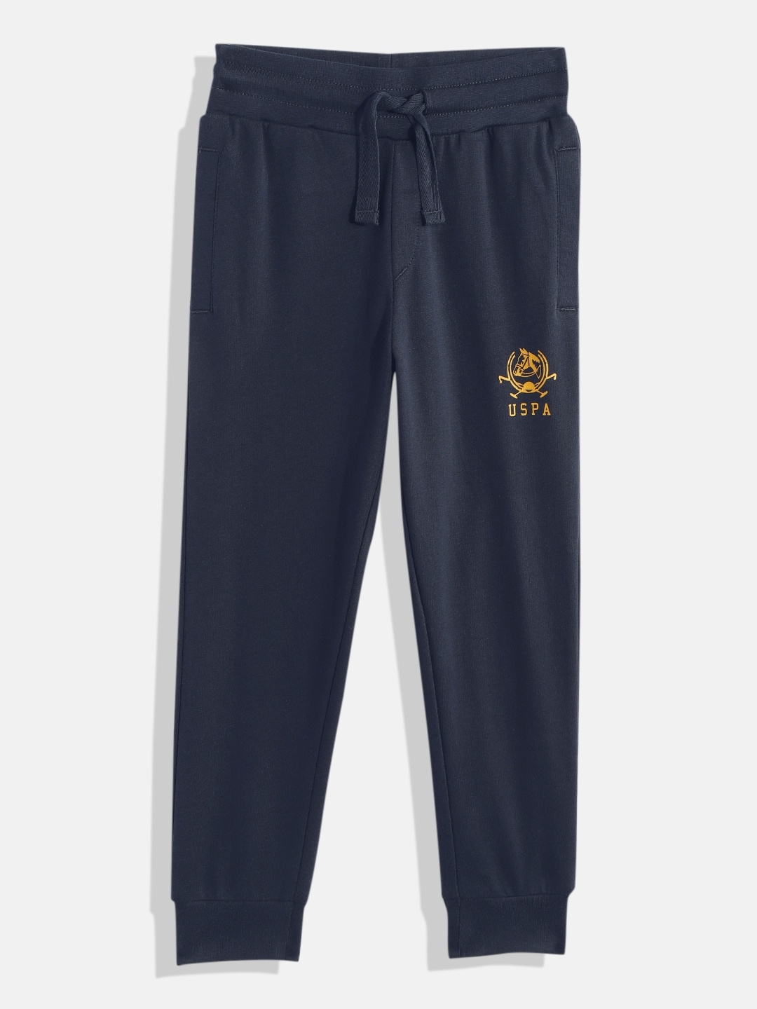 

U.S. Polo Assn. Kids Boys Navy Blue Solid Pure Cotton Joggers