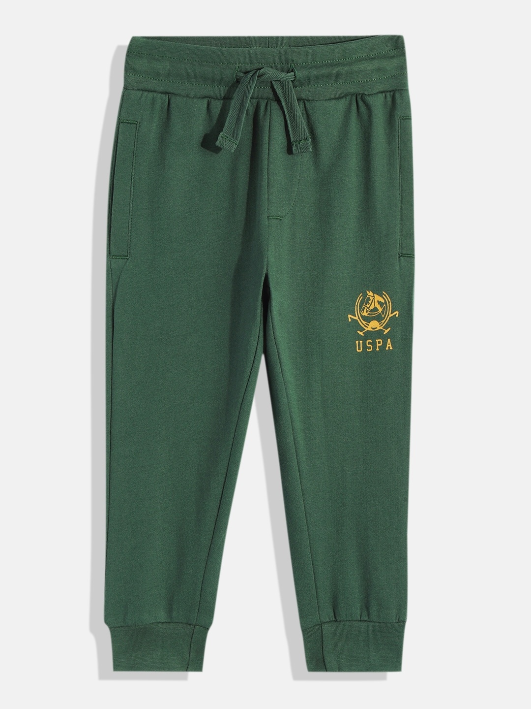 

U.S. Polo Assn. Kids Boys Solid Pure Cotton Joggers with Brand Logo Detail, Green