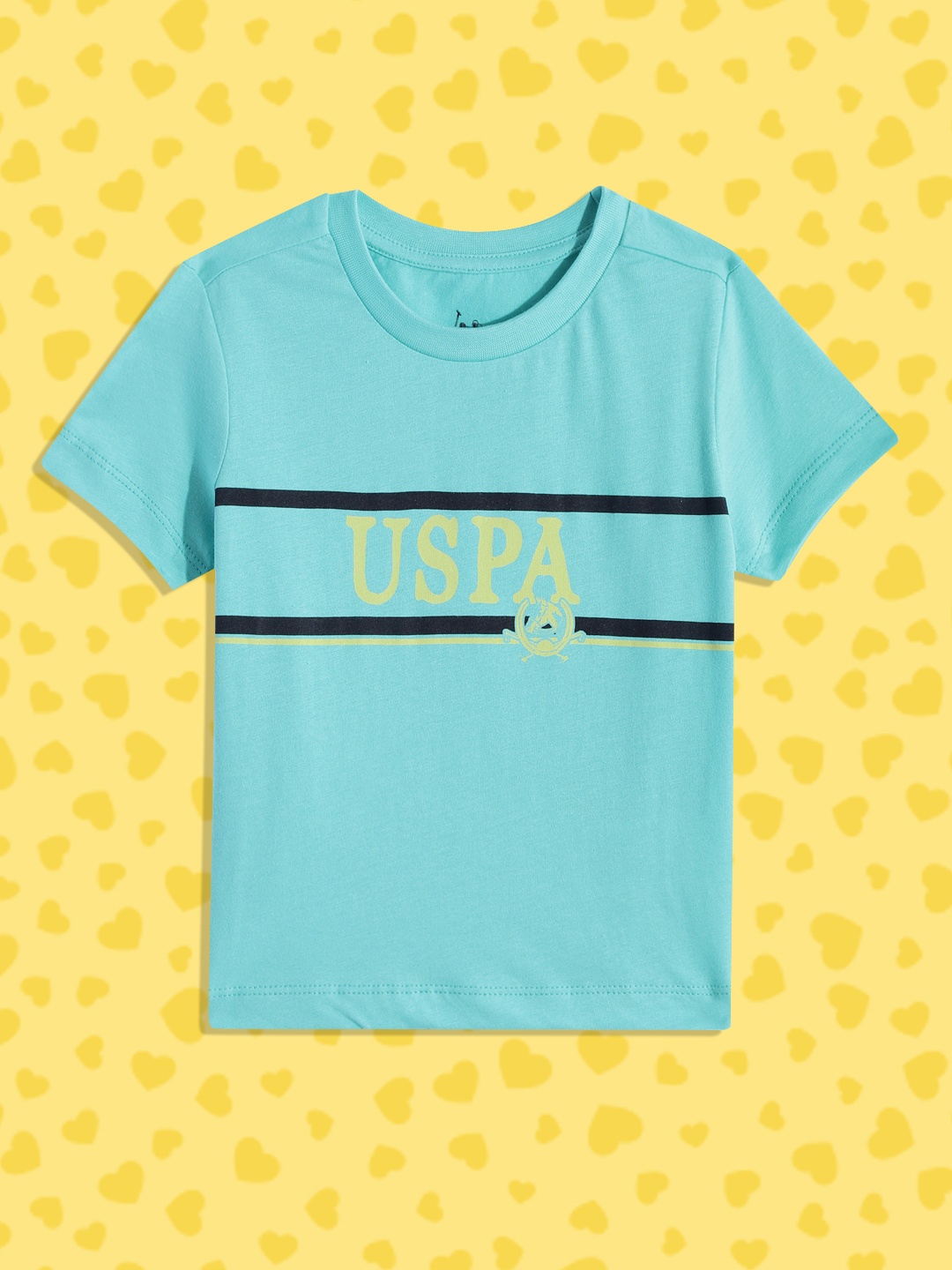 

U S Polo Assn Kids Boys Turquoise Blue Brand Logo Printed Pure Cotton T-shirt