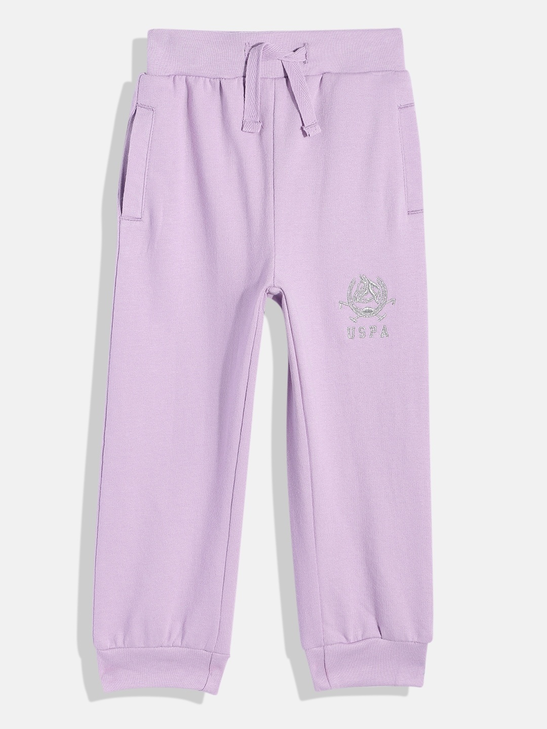 

U.S. Polo Assn. Kids Girls Solid Regular Fit Mid-Rise Pure Cotton Joggers, Lavender