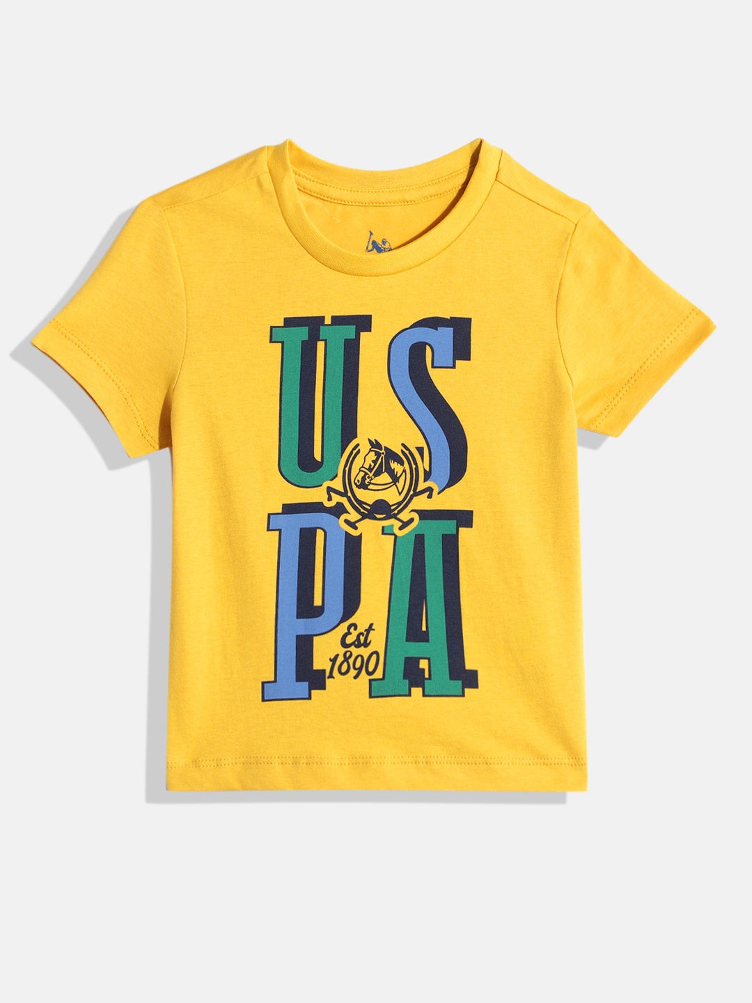 

U S Polo Assn Kids Boys Yellow Brand Logo Printed Pure Cotton T-shirt