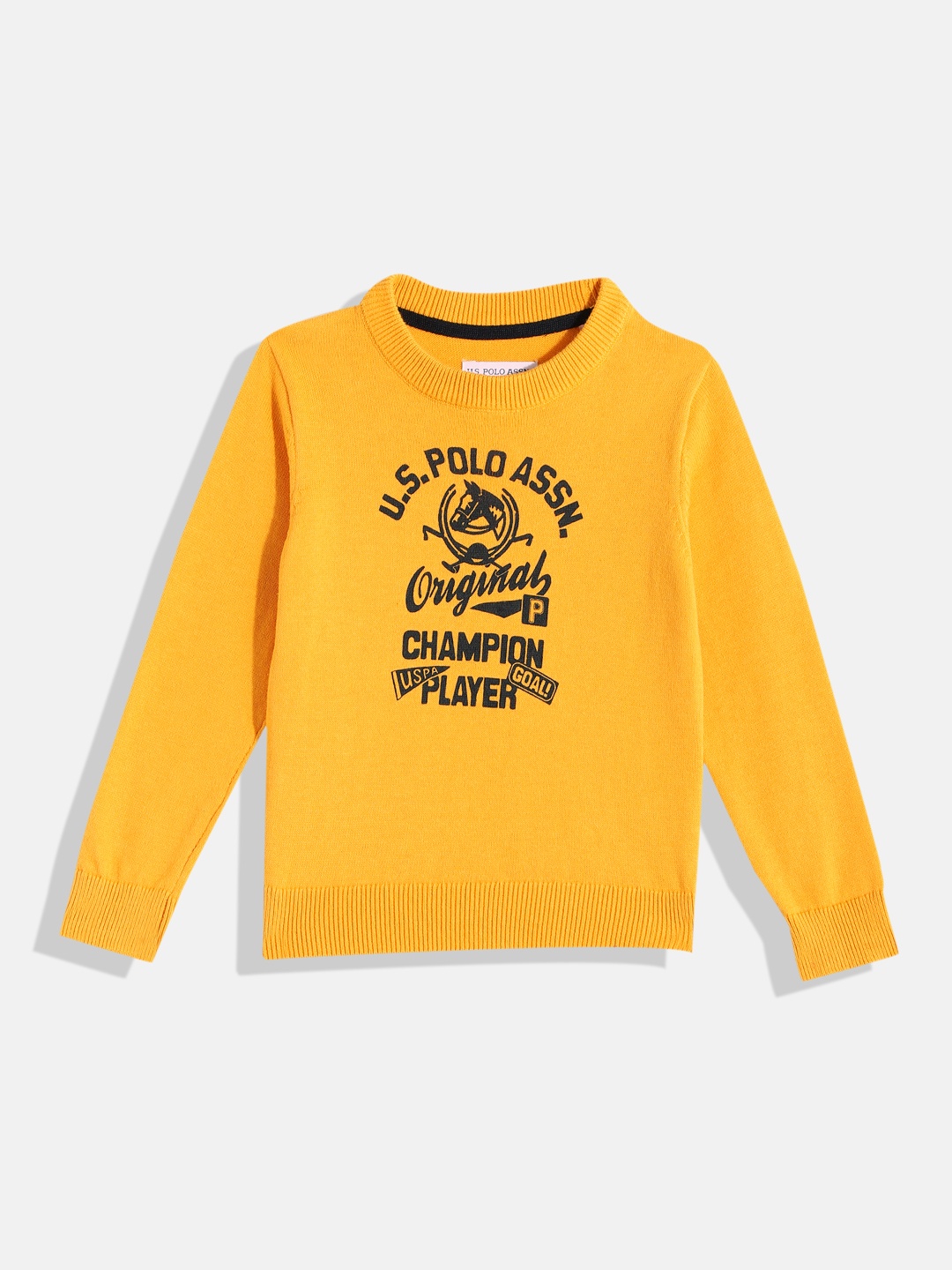 

U.S. Polo Assn. Kids Boys Yellow Brand Logo Printed Pure Cotton Pullover