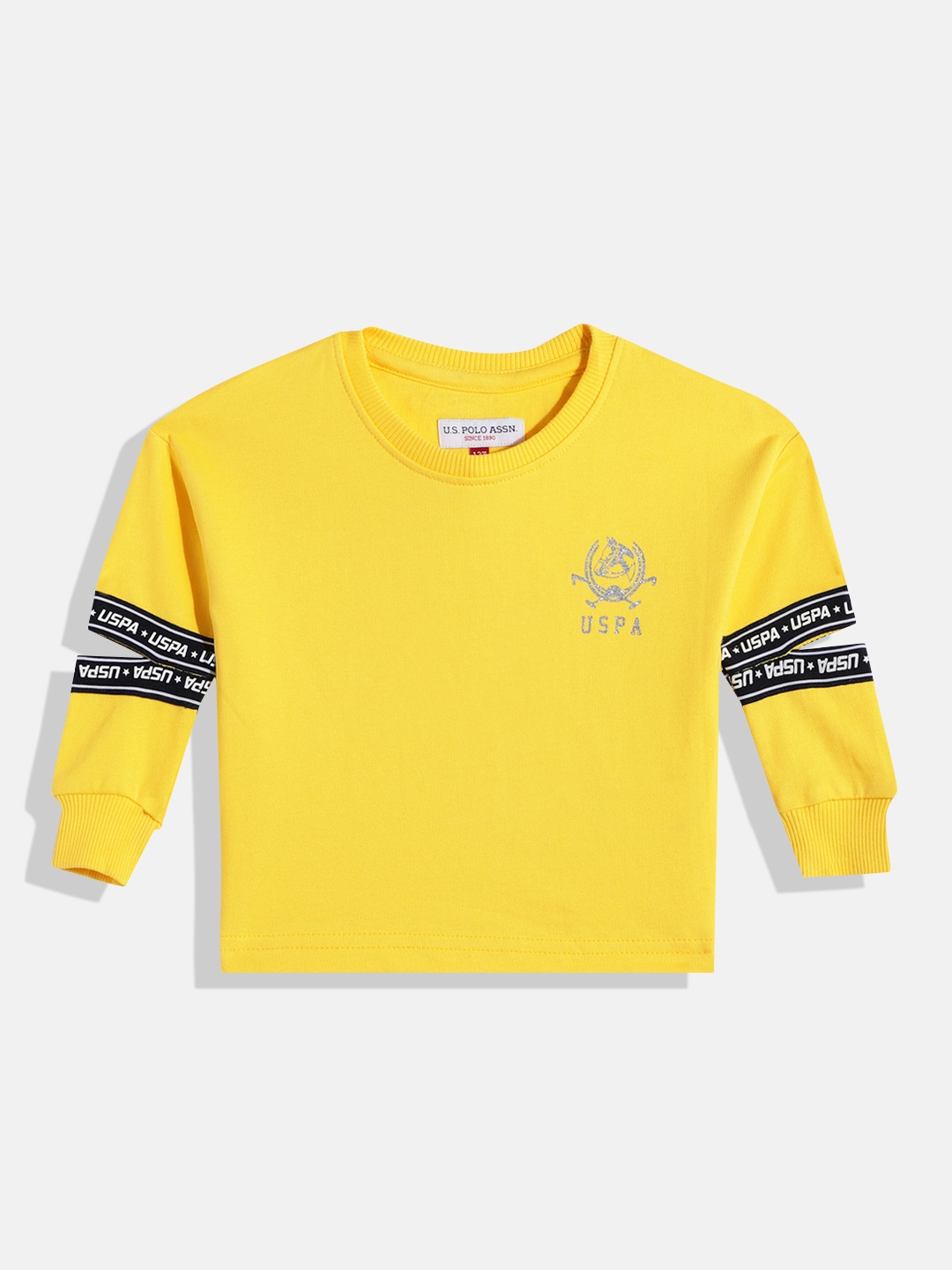 

U.S. Polo Assn. Kids Girls Yellow Printed Pure Cotton Sweatshirt