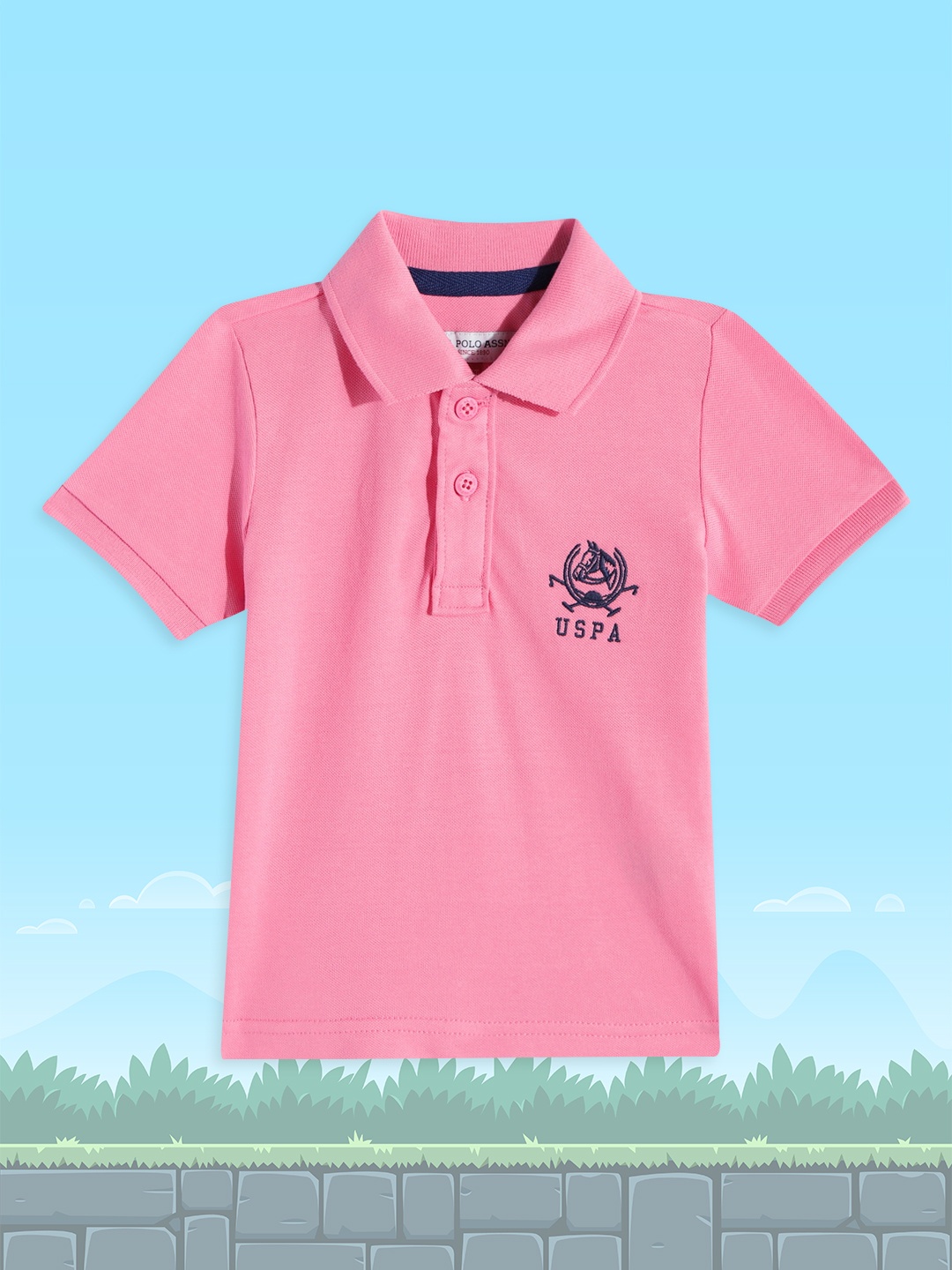 

U.S. Polo Assn. Kids Boys Pink Solid Pure Cotton Polo Collar T-shirt