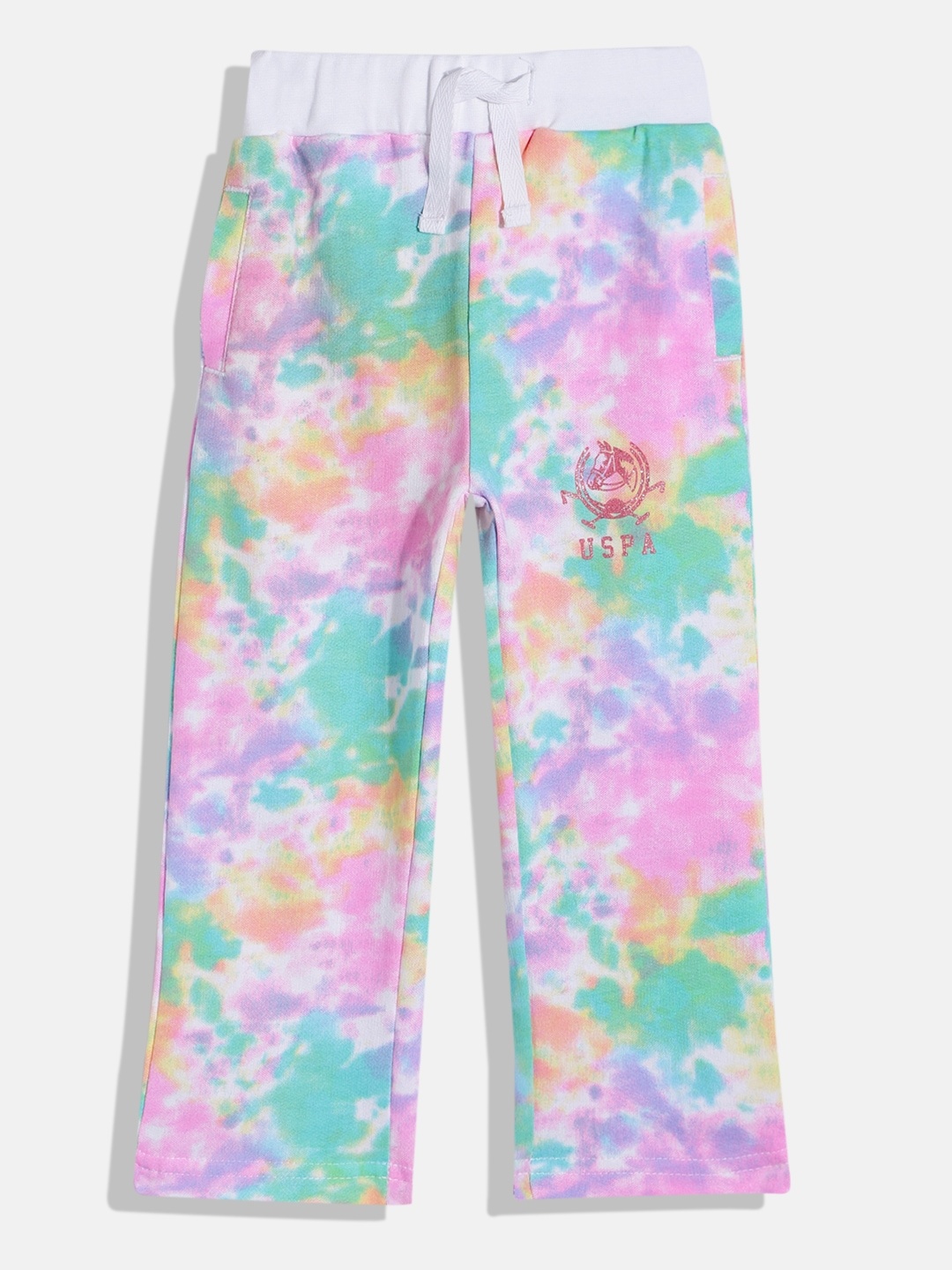 

U.S. Polo Assn. Kids Girls Tie & Dye Regular Fit Mid-Rise Pure Cotton Joggers, White
