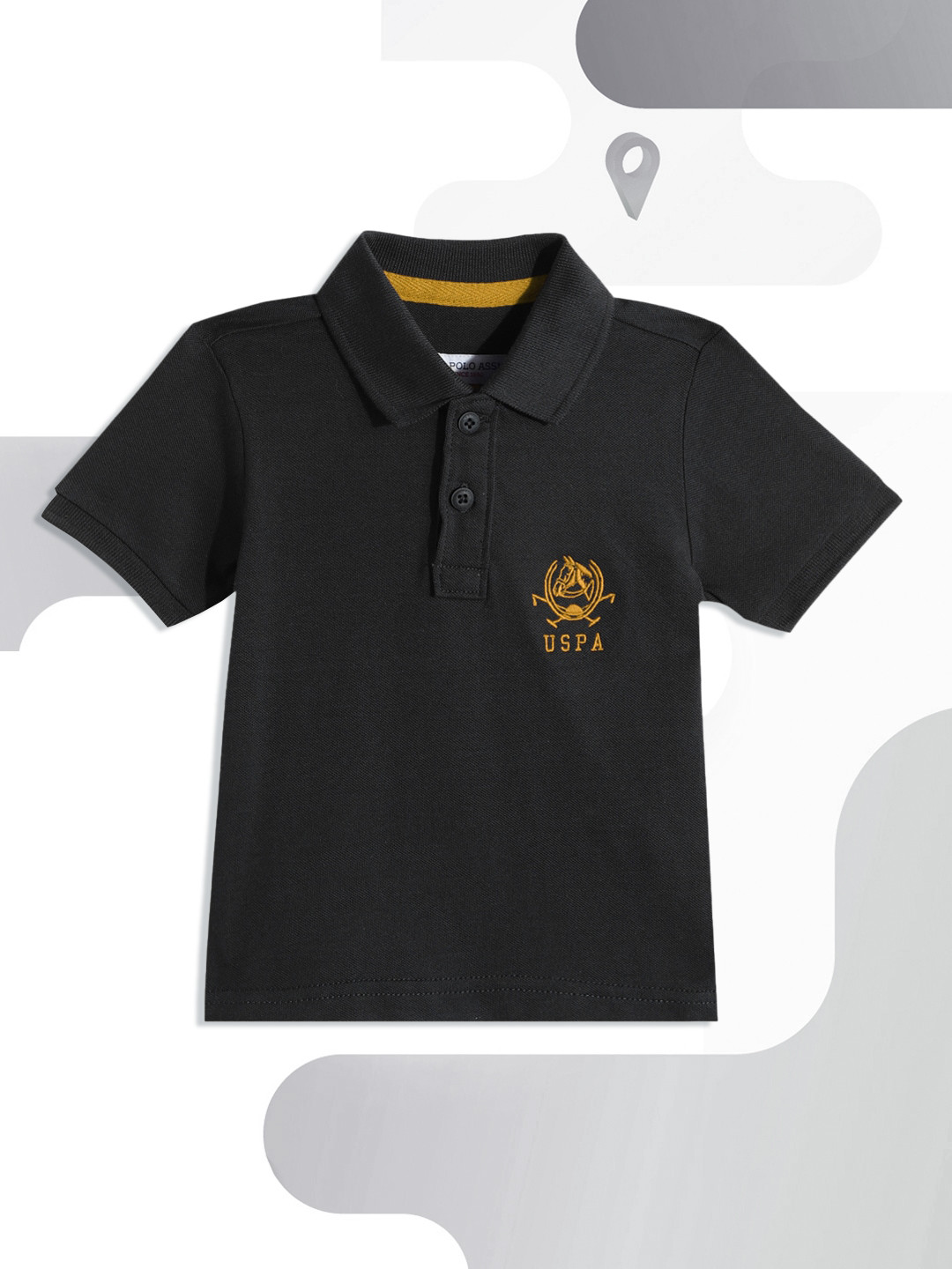 

U.S. Polo Assn. Kids Boys Black Polo Collar Pure Cotton T-shirt with Embroidered Detail