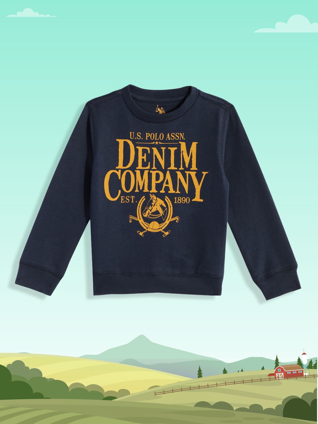 

U.S. Polo Assn. Kids Boys Navy Blue Brand Logo Print Pure Cotton Sweatshirt