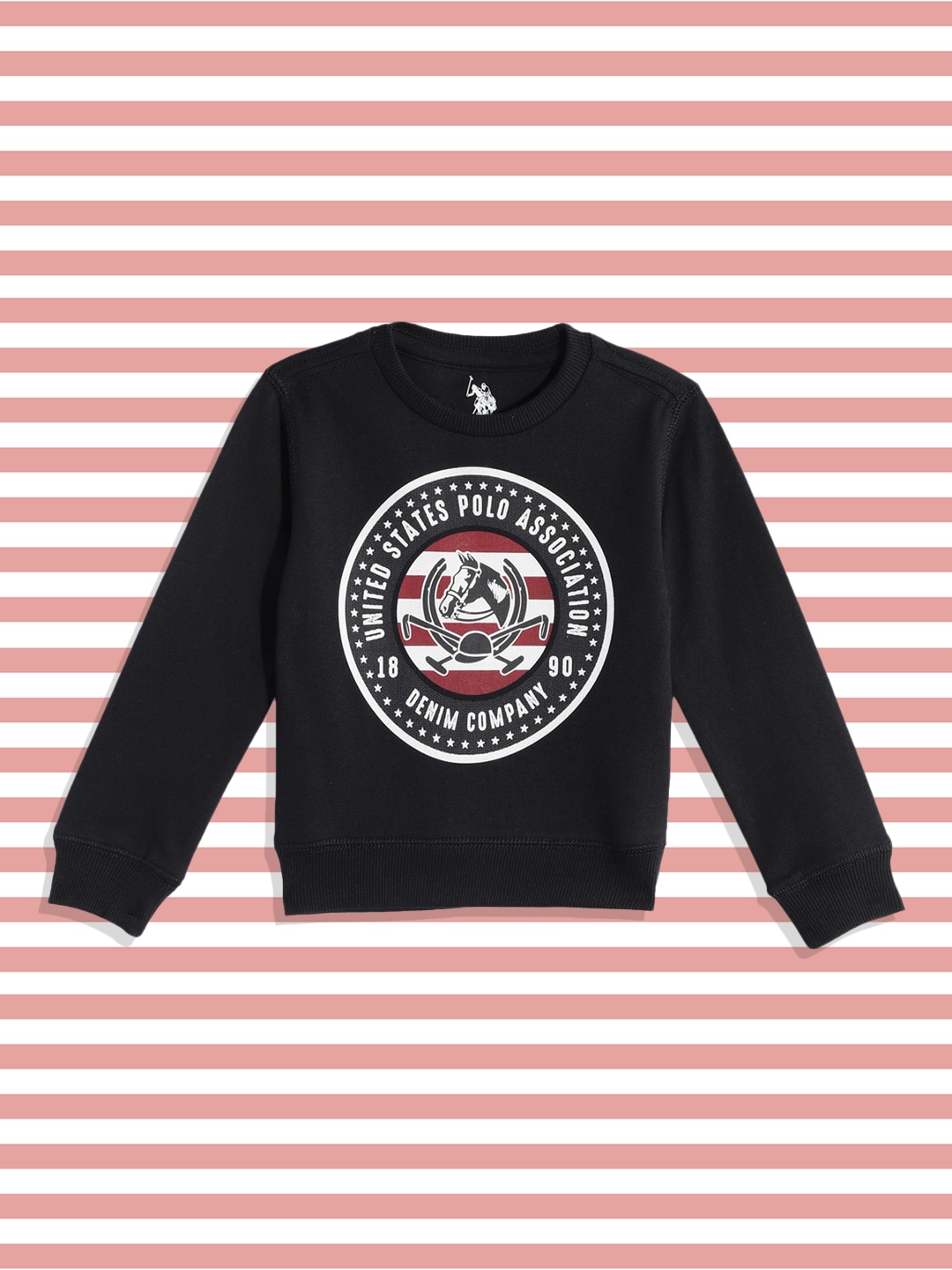 

U.S. Polo Assn. Kids Boys Black Printed Pure Cotton Sweatshirt